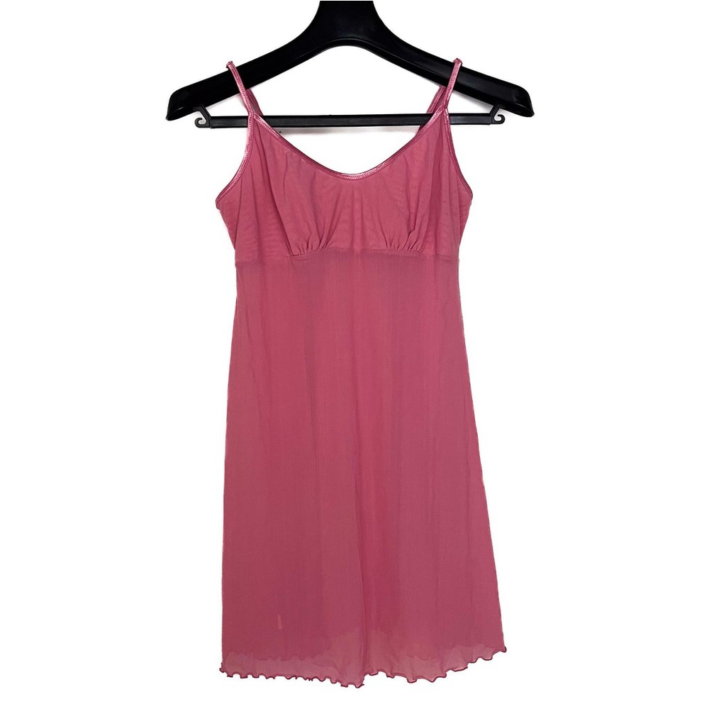 DKNY Womens Sleeveless Delicate Mesh Pink Chemise Slip Dress Y2K Babydoll Size L